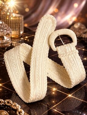 Vintage Collezione New York 80s Ivory Woven Stretch Belt Wide Textured Rope